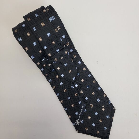 Hart Schaffner Marx Black w/Blue & Gold Embroidered Flora 100% Silk Necktie 64x4 - Picture 2 of 6